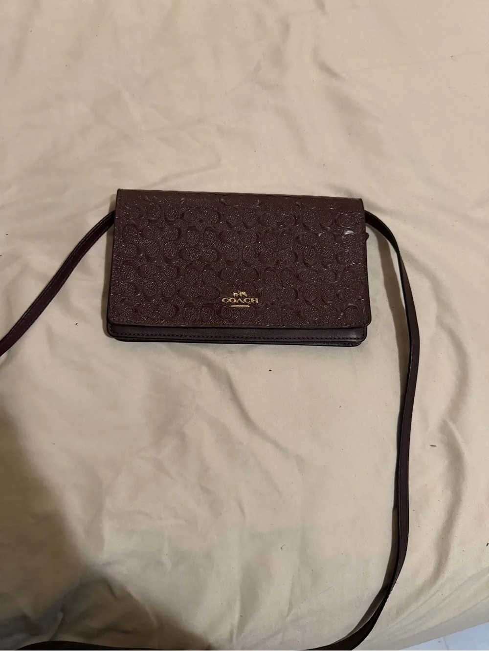Coach Brown Signature Embossed Crossbody Wallet